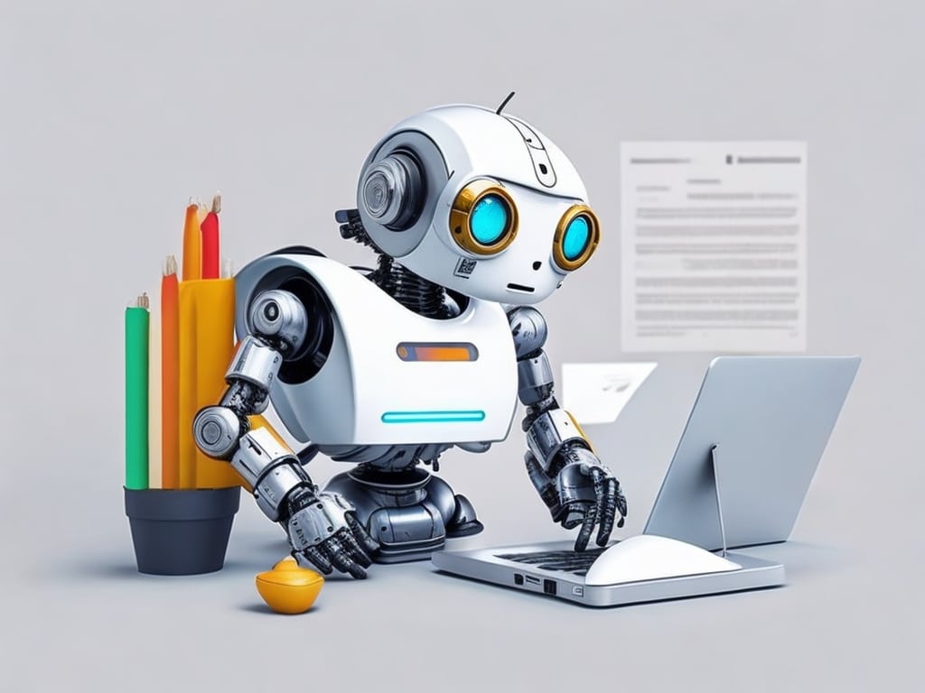 illustration of a robot writing ai optimized content